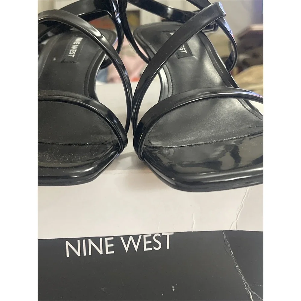 Nine West Womens Hanni Strappy Square Toe Kitten Heel Sandal Black Size 6.5M New